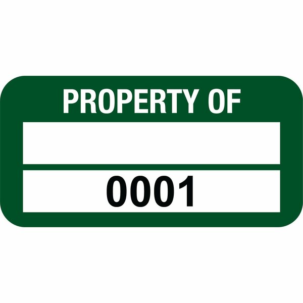 Lustre-Cal VOID Label PROPERTY OF Green 1.50in x 0.75in  1 Blank Pad & Serialized 0001-0100, 100PK 253774Vo2G0001